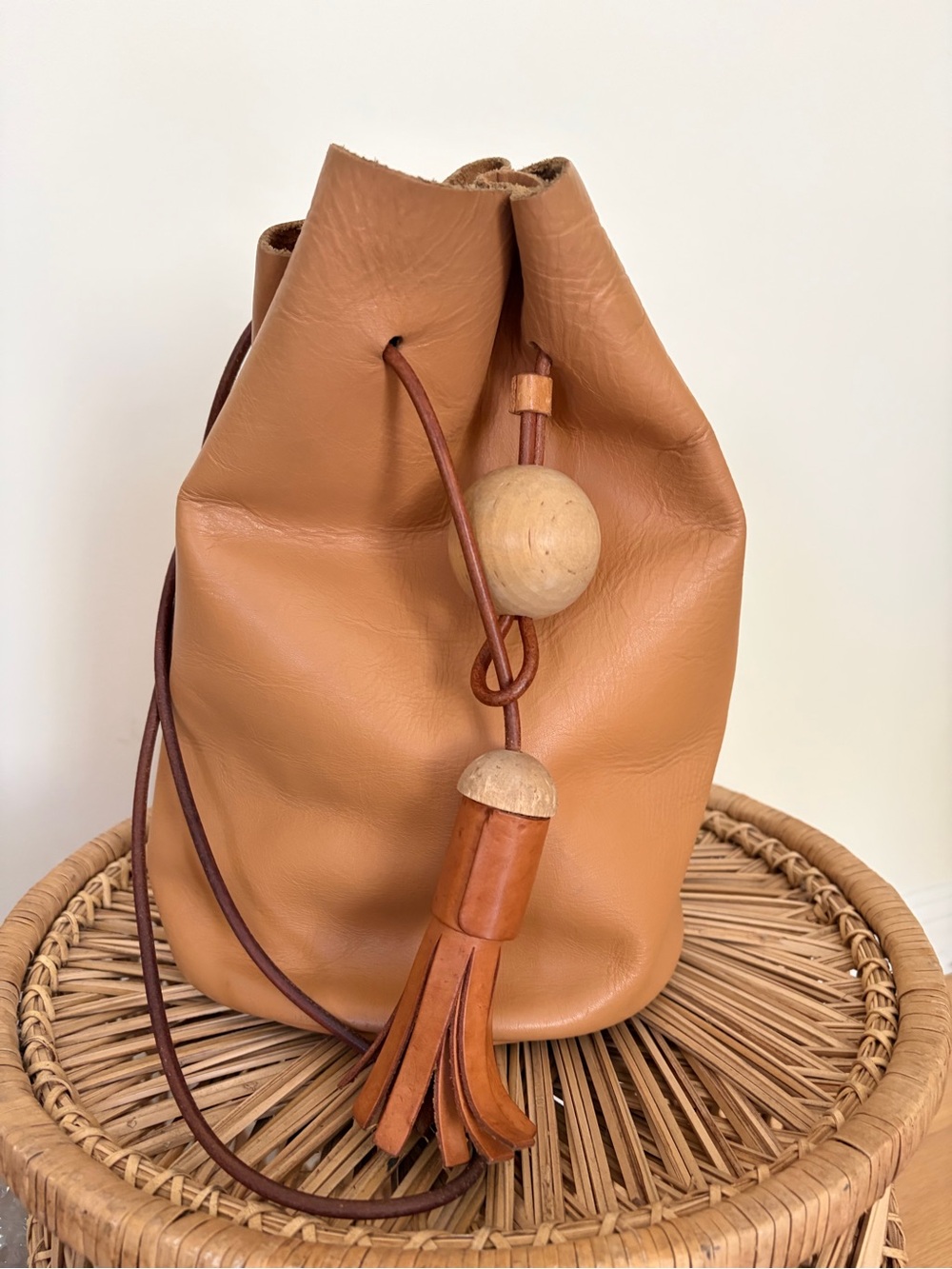 Building Block Leather Cylinder Bucket Bag